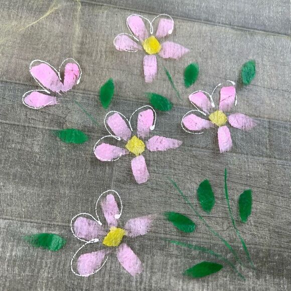 60s JAPAN Sheer texturized  Yellow with Floral Small Scarf. Rare. Vintage - Picture 3 of 7